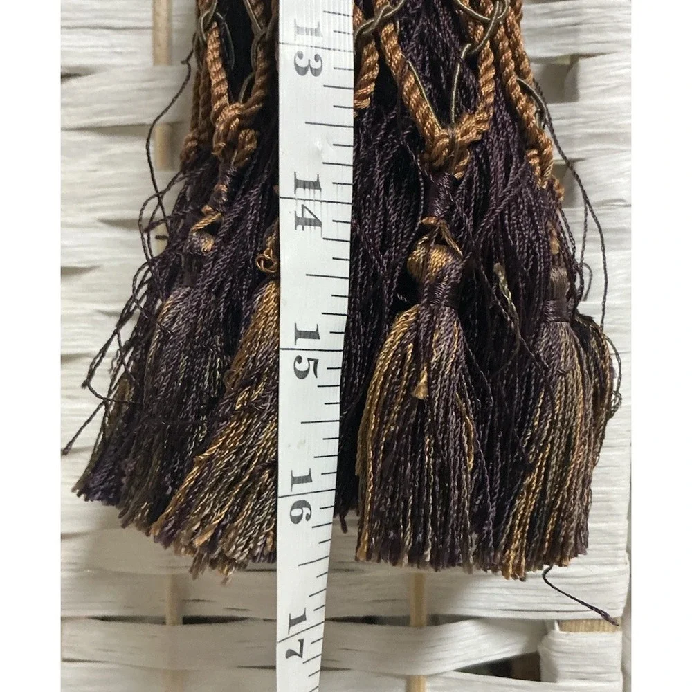 Pair Vintage French Style Drapery Tassel Tiebacks Purple Plum Bronze Netted‎ 2pc